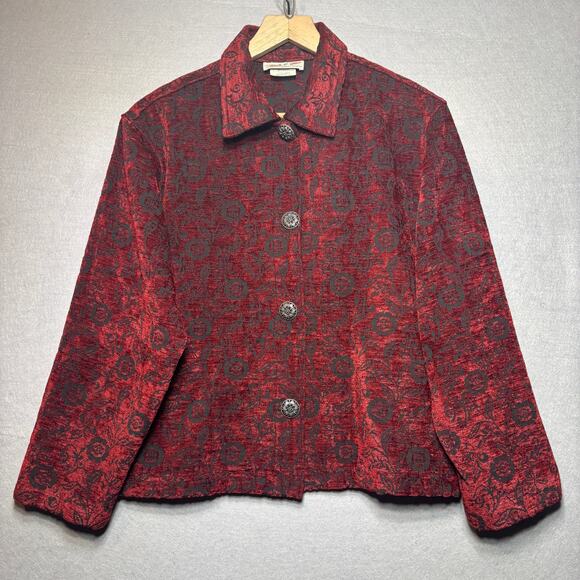 Vtg Touch O Blue Red Black Burnout Button Jacket Top M Boho Retro Indie Edgy - Picture 1 of 8